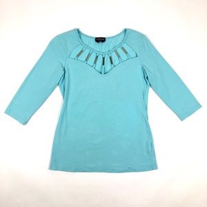 Bebe 3/4 Sleeve Cutout Chest Turquoise Top